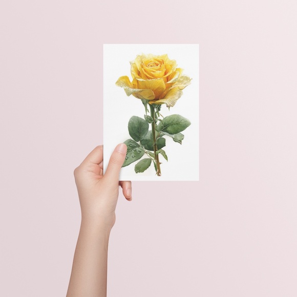 Watercolor Single Yellow Rose Wall Art Print Poster, Unframed - Delicate Floral - Picture 5 of 6